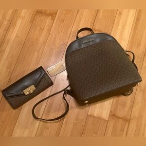 Michael Kors Emmy Black and Brown Backpack with Wallet